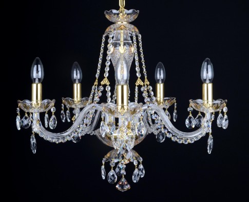 Lustre en cristal décoré d'or à 5 bras avec des amandes en cristal