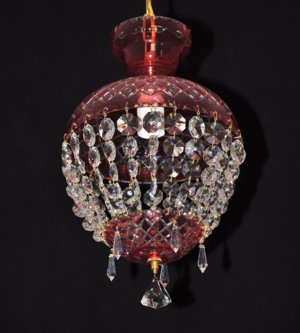 Lustre en cristal de Bohème rubis rouge en forme de panier en cristal