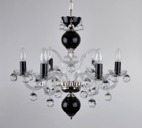 6 Arms Black Crystal chandelier with cut crystal balls - Silver