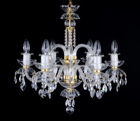 Lustre en cristal à 6 bras avec des cœurs en cristal taillé