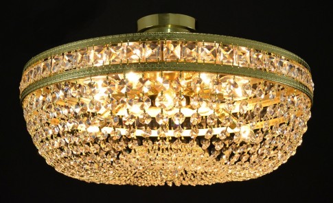 Lustre en cristal demi-encastré avec pierres carrées et boule de cristal