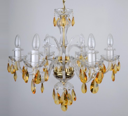 Lustre en cristal jaune avec 6 bougies