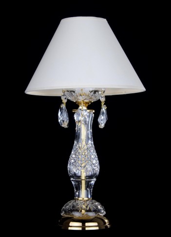 Lampe de table à 1 ampoule en cristal avec amandes taillées et abat-jour blanc
