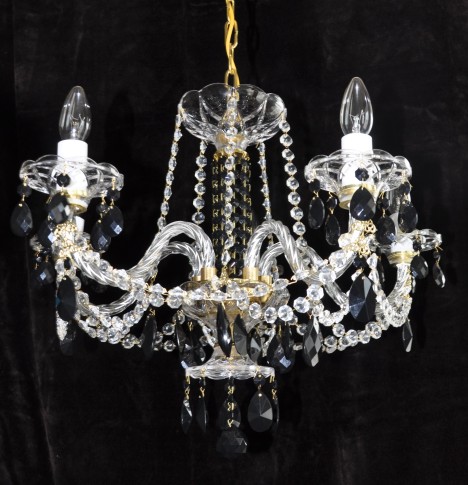 Lustre à 5 bras en cristal avec amande noire et bras torsadés