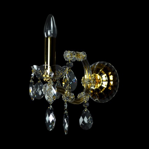 Applique à un bras Maria Theresia avec bougie dorée (flamme) - tube de recouvrement en laiton