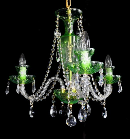 Lustre à 3 bras en cristal vert taillé