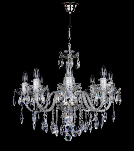 Bohemian 8 Arms Crystal chandelier with smooth glass arms - Silver metal