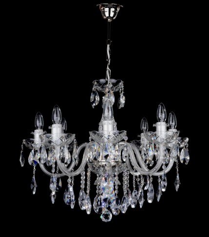 Lustre en cristal de Bohème à 8 bras en verre lisse - Métal argenté