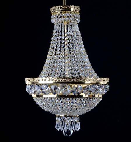 Lustre à 3 ampoules en cristal de panier strassé avec de grands octogones taillés et des gouttes de cristal