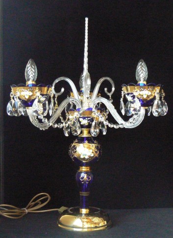 Blue table lamp with 3 glass arms