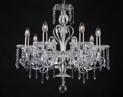 Lustre en cristal argenté à 8 bras dans le style de Baccarat Bohemian