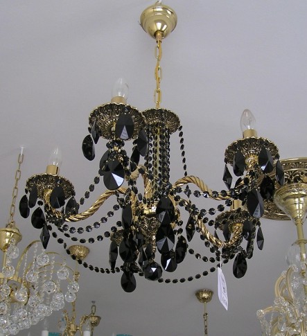 5-arm cast brass chandelier with black trimmings
