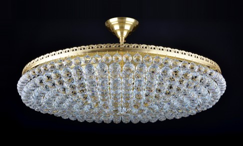 Gold drum crystal light for low ceilings