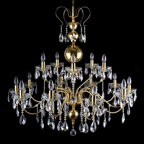 15 Arms gold shining crystal chandelier made of manually pressed brass parts