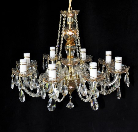 The 8 arms custom-made crystal chandelier - enameled flowers
