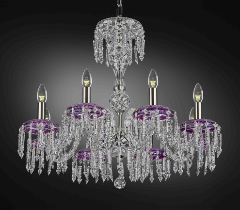 Purple crystal chandelier with silver metal