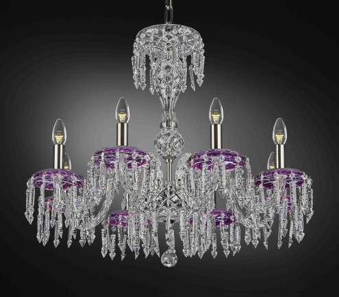 Lustre en cristal violet et métal argenté