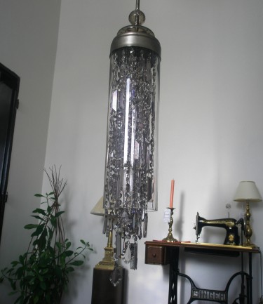 Design tubular crystal chandelier made of smoky glass