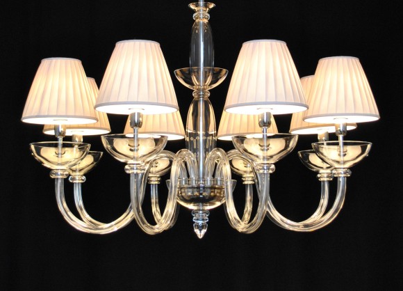 The design smooth glass chandelier with lampshades 8 bulbs