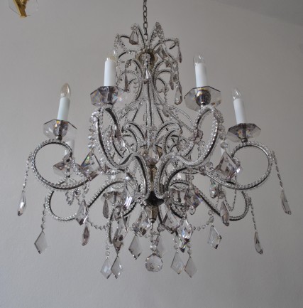 The 8 arms crystal chandelier - Smoke crystal glass and cut pearls
