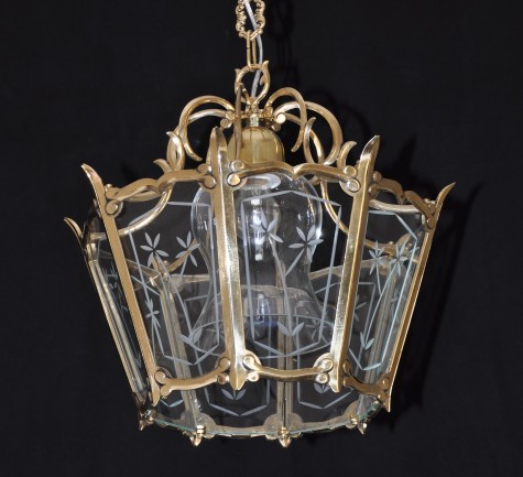 Cast brass lantern with hand cut flat glass