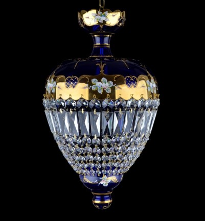 Lustre en cristal à panier bleu - haut émail