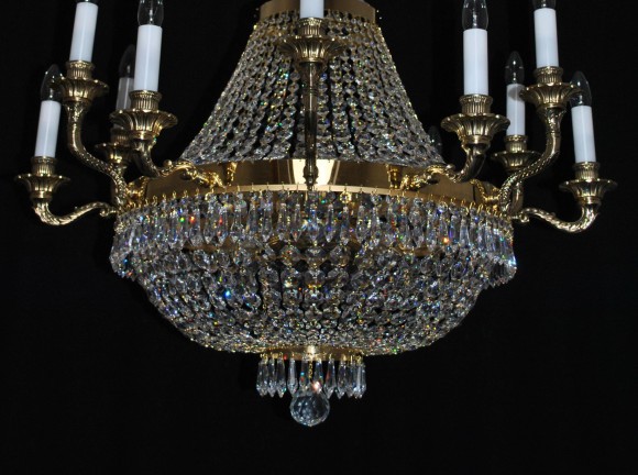 Golden crystal basket chandelier 12 bulbs