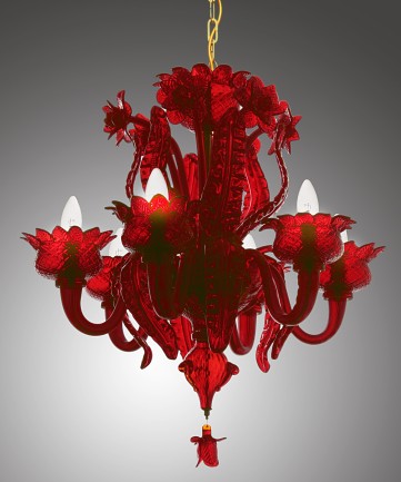 Lustre classique de Murano en rubis « Chardon et coquelicots »