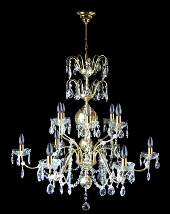 Petit lustre en laiton façonné, diamètre 100 x 102 cm / 12 ampoules, amandes en cristal, référence 6430-6+4-S