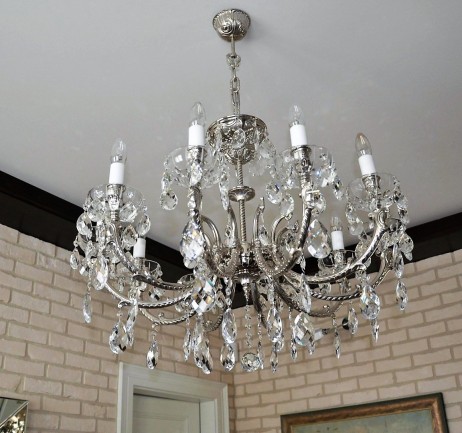 Large silver crystal chandelier made of nickel coated cast brass