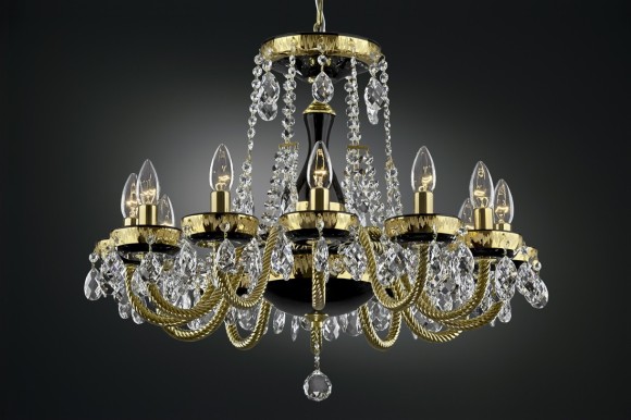 The Black crystal chandelier with glossy gold decoration