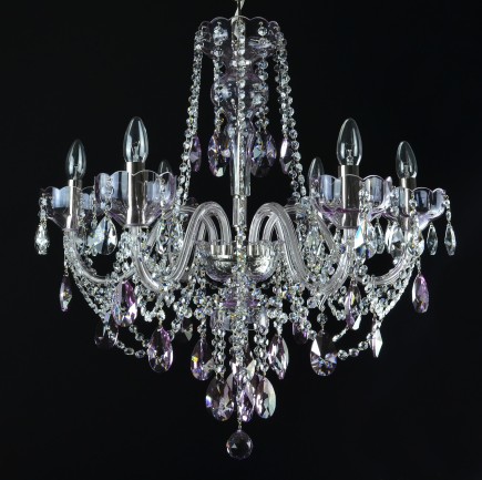 The 8 arms purple crystal chandelier with design hand blown bobeches - Silver finish