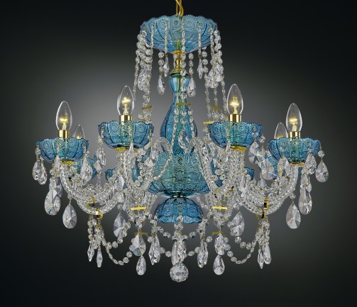 Blue crystal chandelier with PK500 hand cut