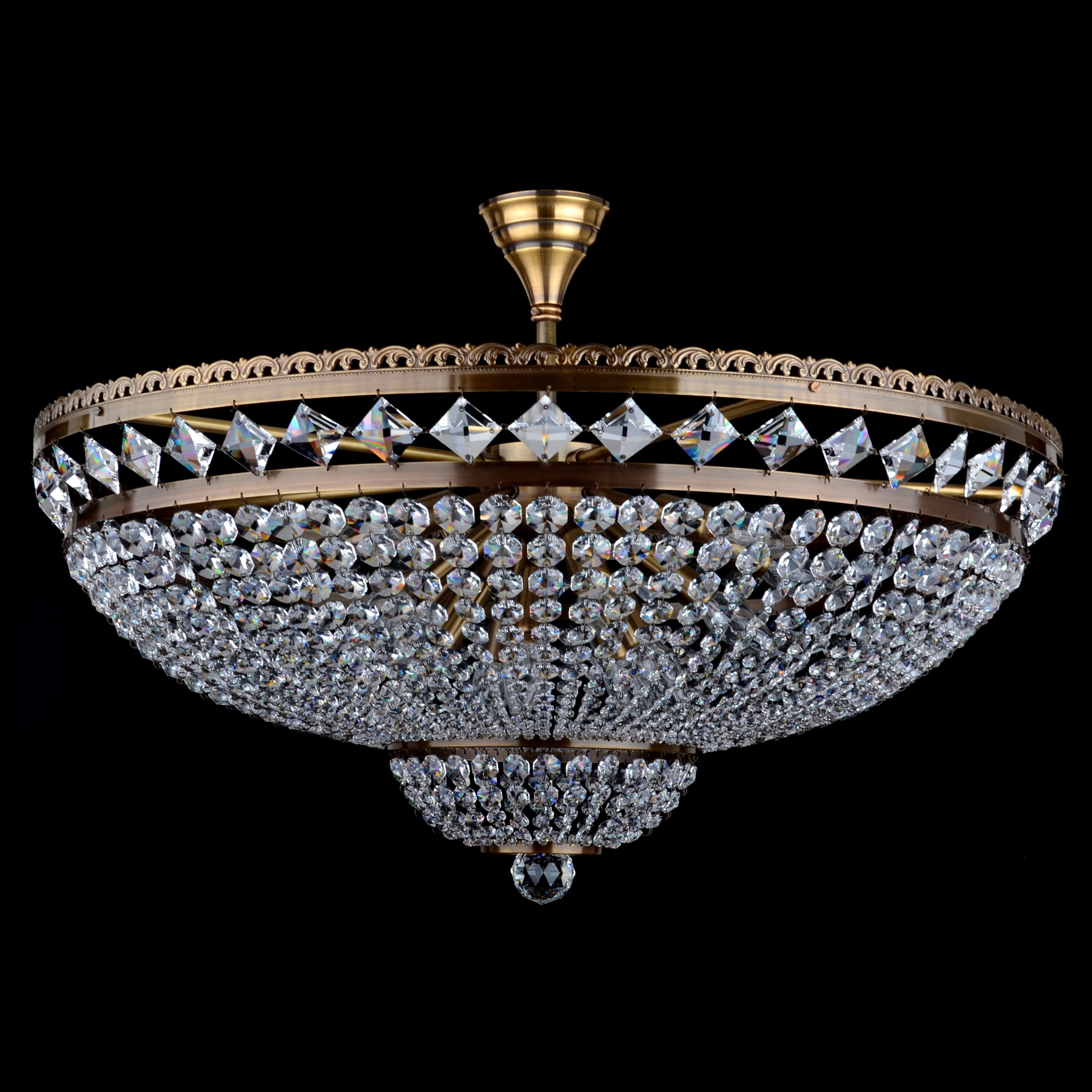 Ancien Lustre à Pampilles Laiton Et Strass Swarovski - Autriche