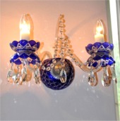 Blue crystal wall sconce - hand cut cased glass