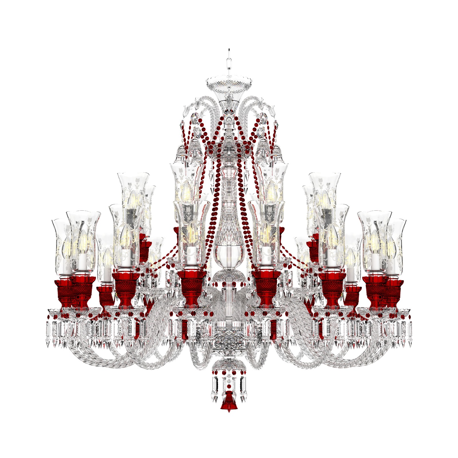 Baccarat chandelier with ruby glass